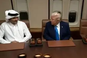دیدار ترامپ و امیر قطر در هواپیمای اختصاصی رئیس جمهور آمریکا + عکس