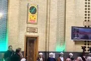 حضور حسن روحانی در مراسم ختم همسر آیت الله سیستانی