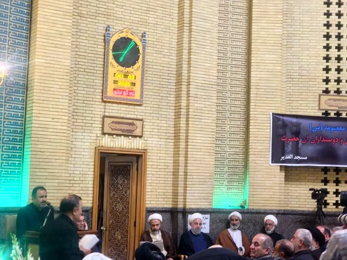 حضور حسن روحانی در مراسم ختم همسر آیت الله سیستانی