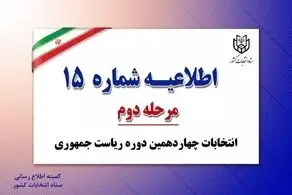 اطلاعیه شماره ۱۵ ستاد انتخابات کشور