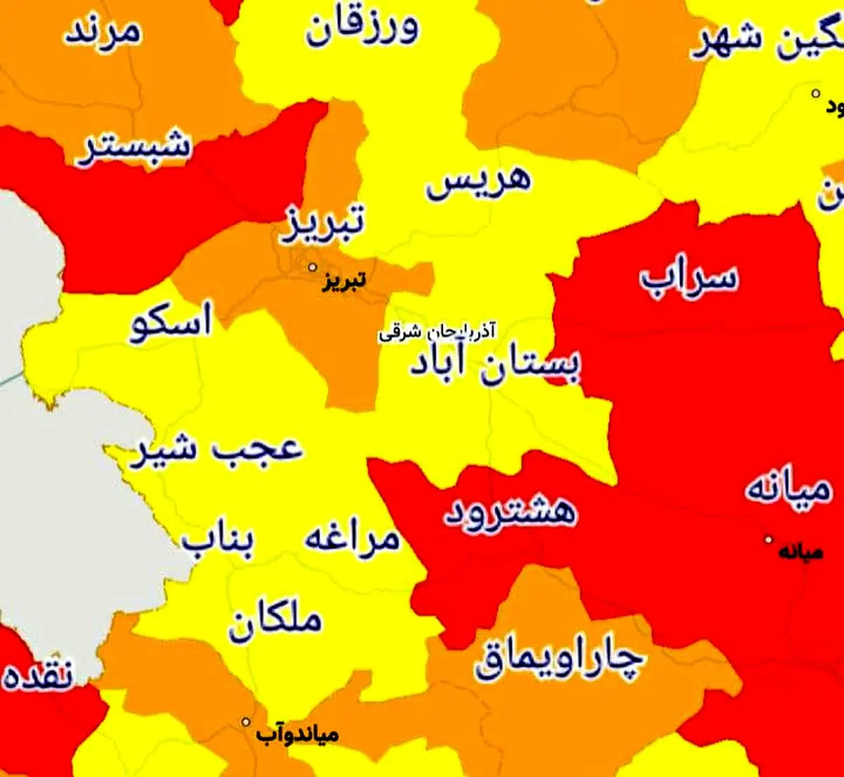 رنگ بندی کرونایی استان آذربایجان شرقی از 16 فروردین 1400