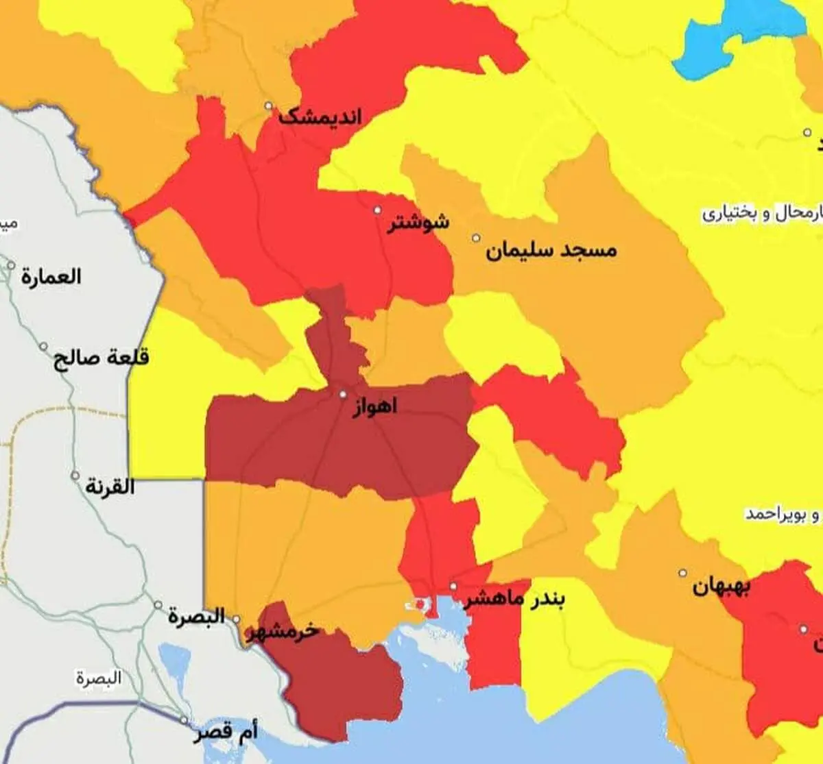 اسامی شهر‌های ممنوعه استان خوزستان برای سفر نوروزی 1400