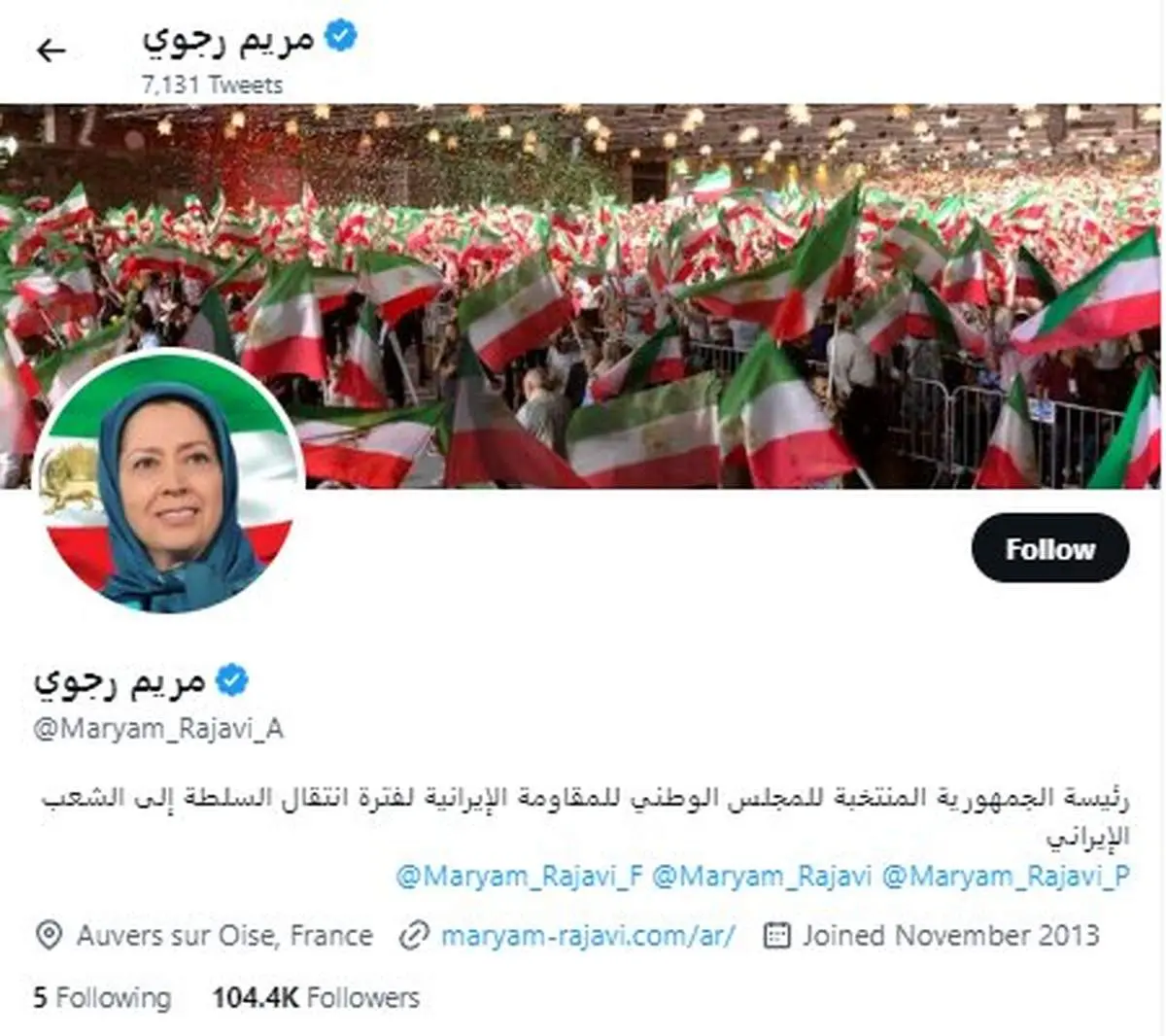 مریم رجوی چند اکانت توئیتری دارد؟