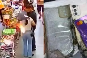 (ویدئو) لحظه هولناک و عجیب منفجر شدن موبایل در جیب زن جوان

