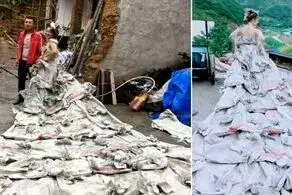 لباس سیمانی عجیب و غریب عروس!+ عکس