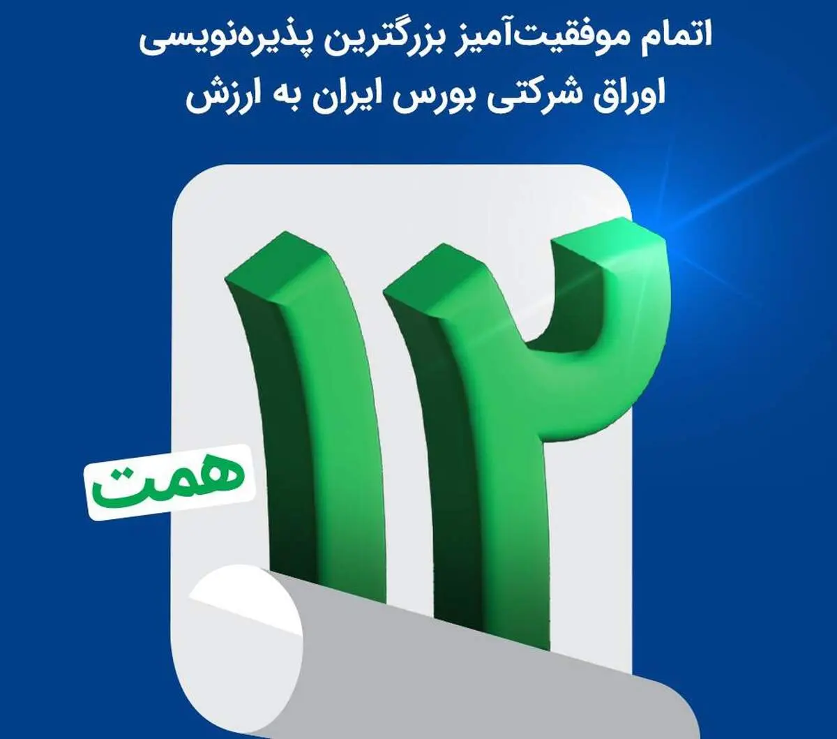 ​اتمام موفقیت‌آمیز بزرگترین پذیره‌نویسی اوراق شرکتی بورس ایران به ارزش ۱۲ همت

