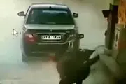 لحظه وحشتناک آتش گرفتن دنا پلاس در پمپ بنزین + فیلم