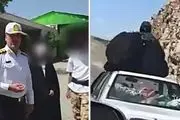  راننده و زنی که روی سقف پراید در حال حرکت نشسته بود دستگیر شدند/ عکس عجیب