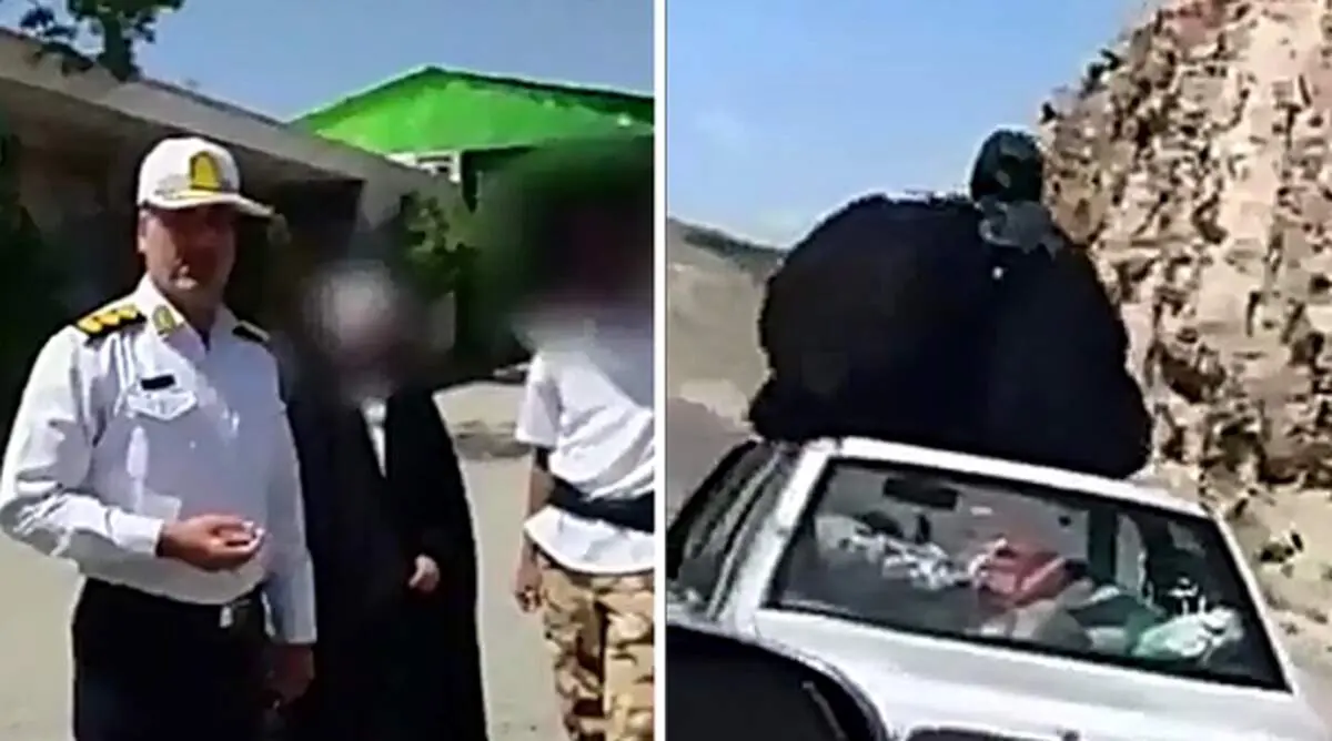  راننده و زنی که روی سقف پراید در حال حرکت نشسته بود دستگیر شدند/ عکس عجیب
