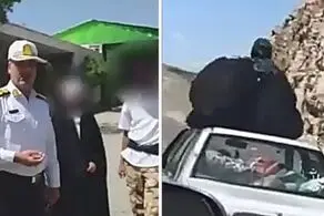  راننده و زنی که روی سقف پراید در حال حرکت نشسته بود دستگیر شدند/ عکس عجیب