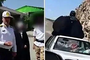  راننده و زنی که روی سقف پراید در حال حرکت نشسته بود دستگیر شدند/ عکس عجیب