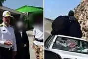  راننده و زنی که روی سقف پراید در حال حرکت نشسته بود دستگیر شدند/ عکس عجیب