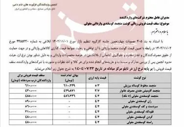 قیمت انواع گوشت تنظیم بازاری گوساله اعلام شد