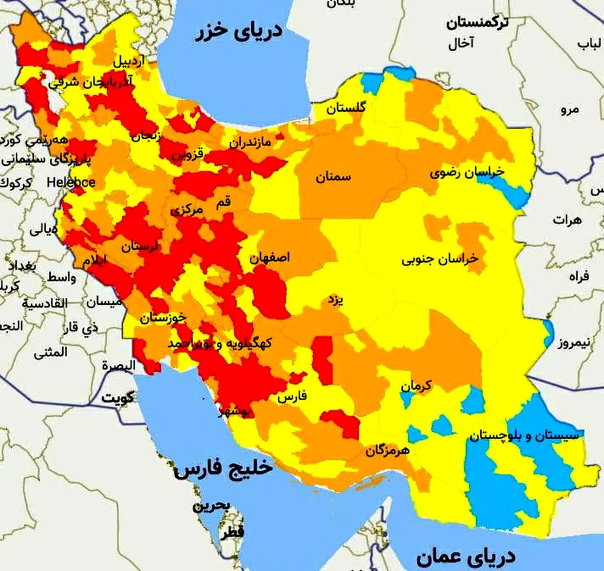 لیست دقیق اسامی 227 شهر قرمز و نارنجی کرونایی کشور از 16 فروردین 1400