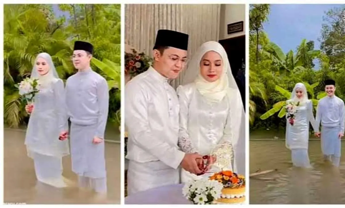 برگزاری عروسی عجیب وسط سیل!+عکس