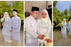 برگزاری عروسی عجیب وسط سیل!+عکس