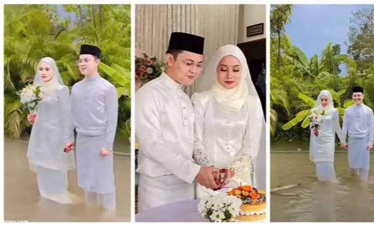 برگزاری عروسی عجیب وسط سیل!+عکس
