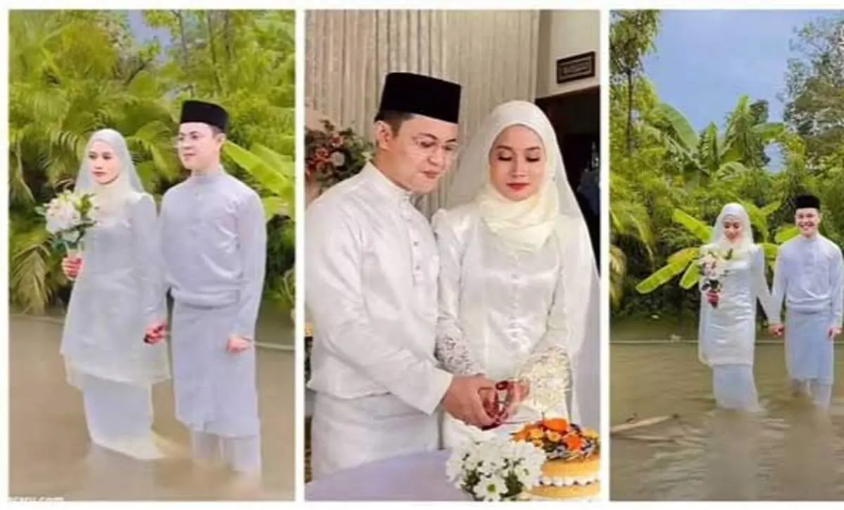 برگزاری عروسی عجیب وسط سیل!+عکس