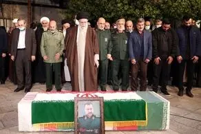 اقامه نماز رهبر انقلاب بر پیکر سردار شهید سید رضی موسوی 