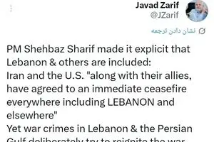 ظریف بیانیه شهباز شریف در مورد لبنان و متحدین را یادآوری کرد
