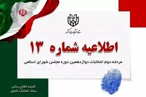 اطلاعیه شماره ۱۳ ستاد انتخابات کشور