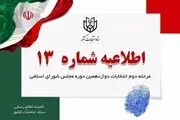 اطلاعیه شماره ۱۳ ستاد انتخابات کشور