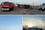مصدومیت ۱۵ نفر در حادثه واژگونی اتوبوس مسافربری