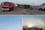 مصدومیت ۱۵ نفر در حادثه واژگونی اتوبوس مسافربری