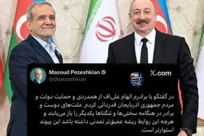 قدردانی رئیس‌جمهور از دولت و ملت جمهوری آذربایجان