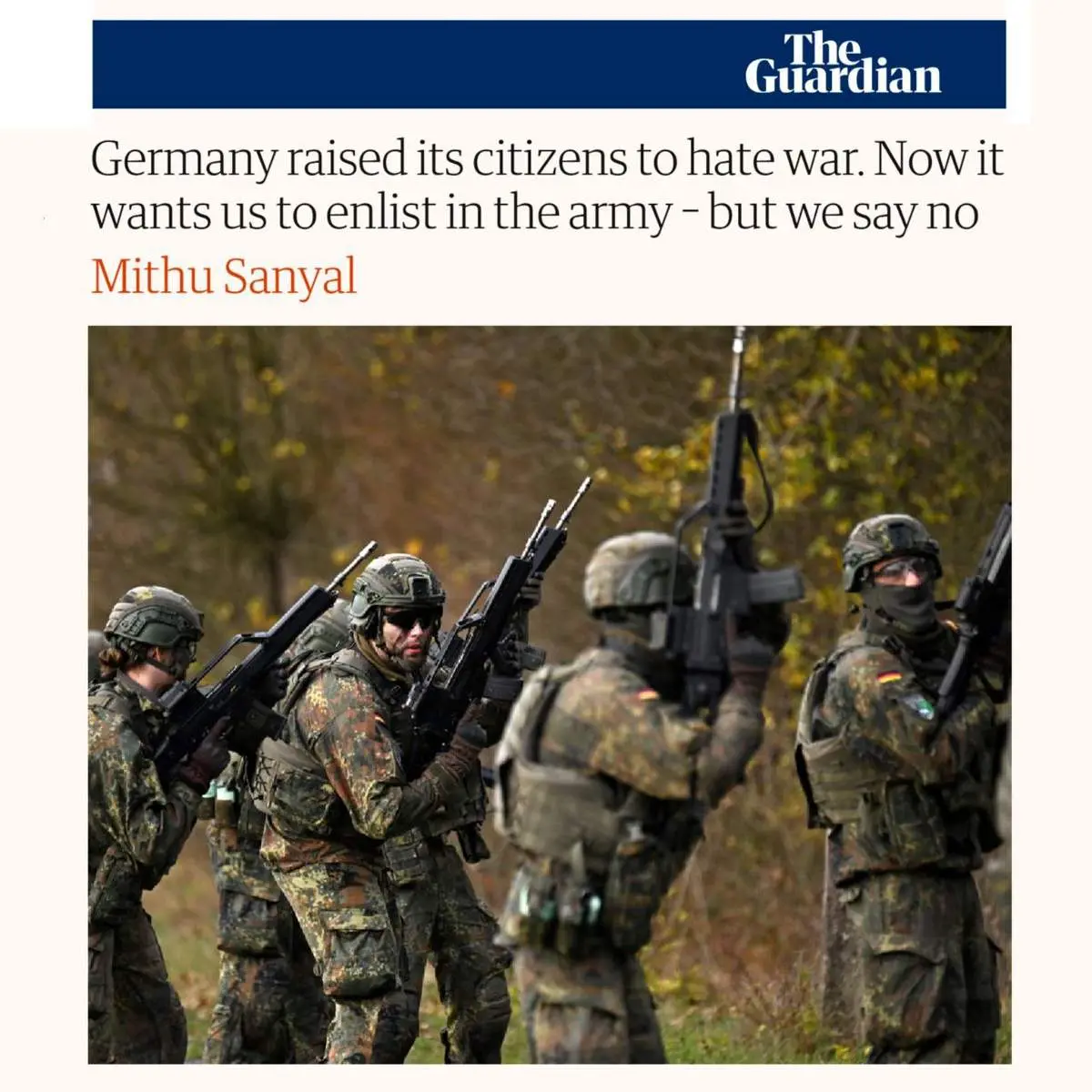 آلمان سال‌ها شهروندانش را با این جمله تربیت کرد که جنگ بد است اما حالا می‌خواهد همان‌ها را به سربازی بفرستد