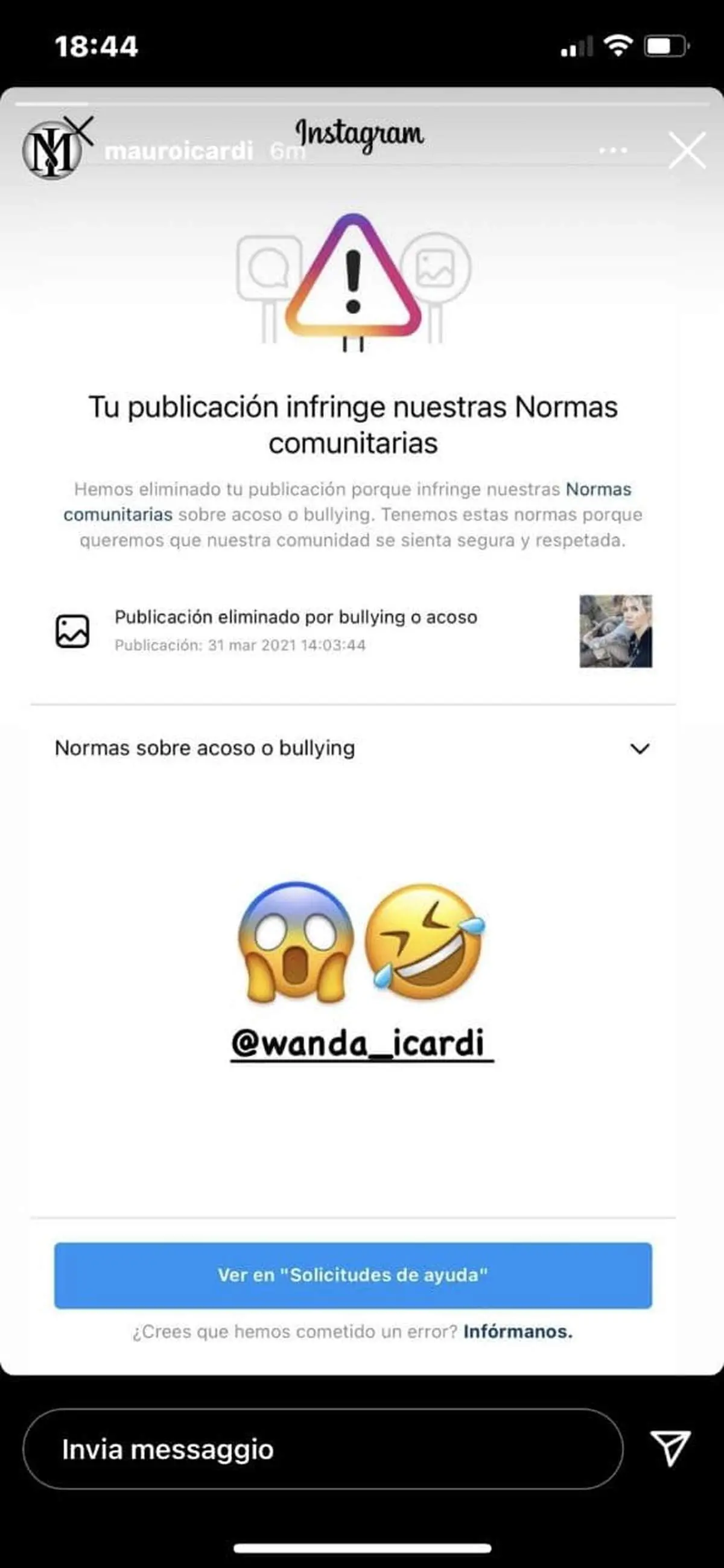 اینستاگرام، پست جنجالی مائورو ایکاردی را حذف کرد