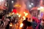 لحظه دلخراش آتش گرفتن ماشین عروس در شب عروسی+فیلم هولناک
