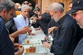 علی لاریجانی در حال پذیرایی از زائرین + عکس 