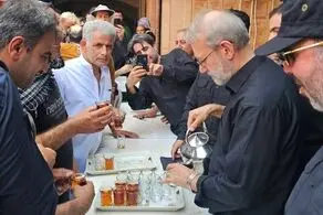 علی لاریجانی در حال پذیرایی از زائرین + عکس 
