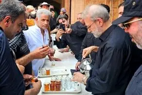 علی لاریجانی در حال پذیرایی از زائرین + عکس 