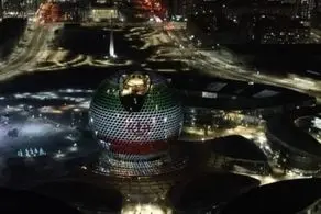 نمایش زیبای پرچم و نشان جمهوری اسلامی ایران در پایتخت قزاقستان/ ببینید 